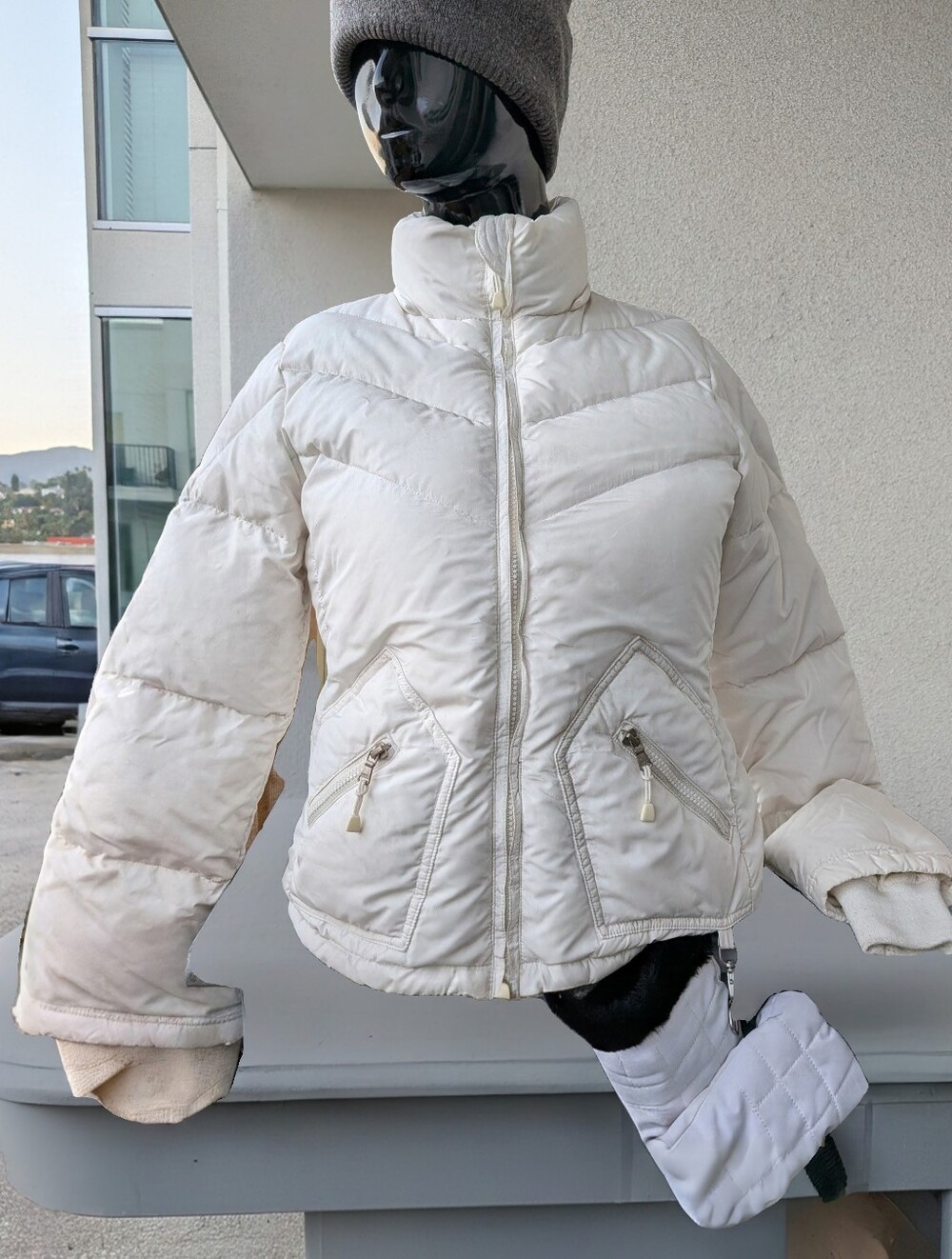 J.Crew White Down Feather Ski Jacket No Hood Size Small